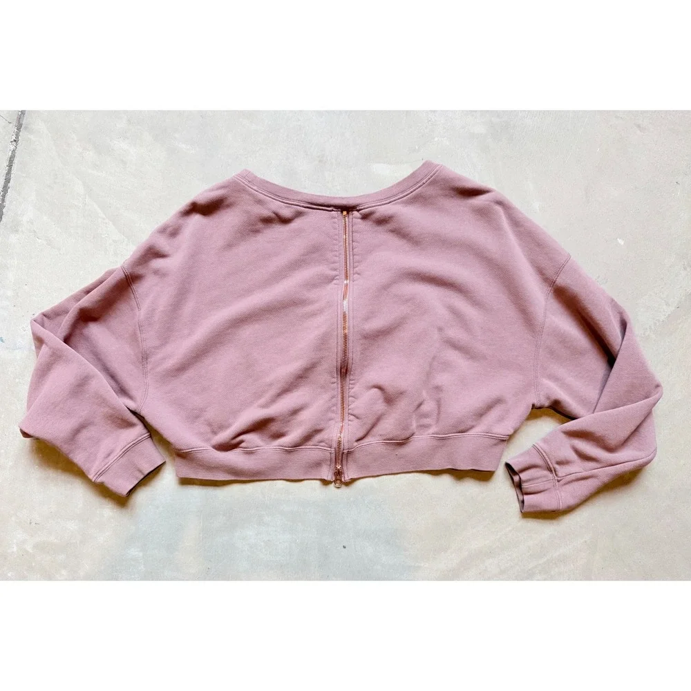 Nike Air Womens Cropped Sweatshirt Mauve Rose Gold‎ Logo Back Zip Medium